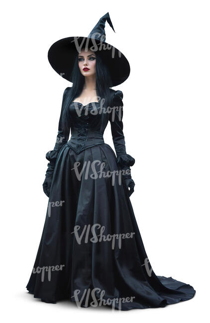 woman in a halloween witch costume standing