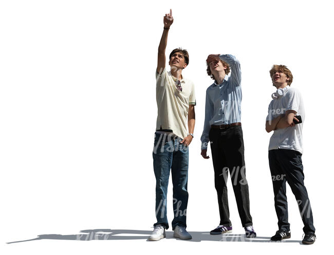 group of teenage boys standing and looking up