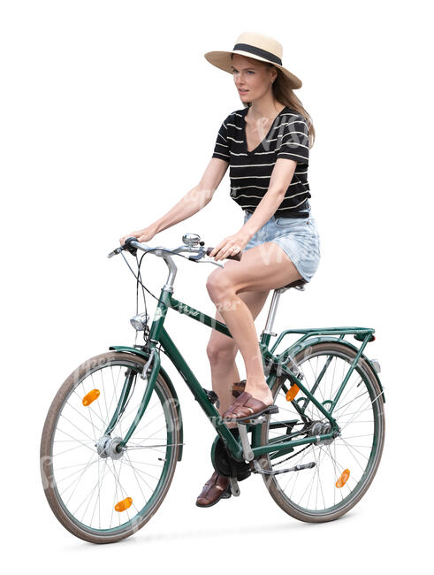 woman with a hat riding a bicycle