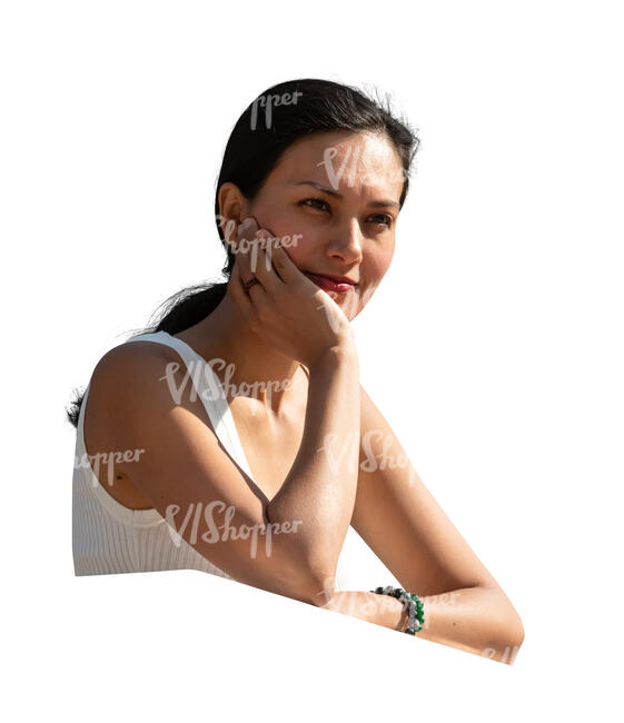 cut out woman leaning on a window sill