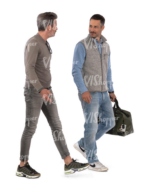 two cut out men walking