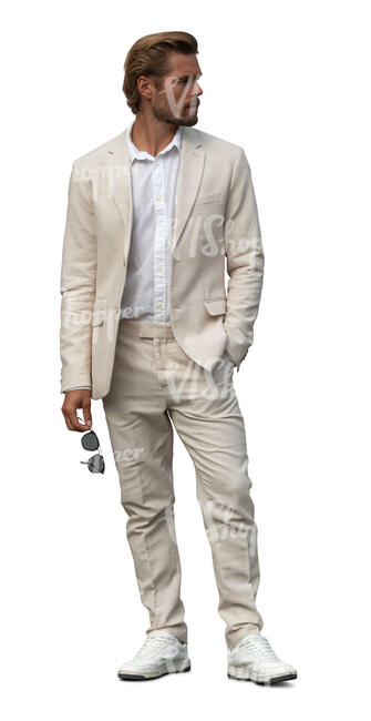 cut out man in a white suit standing