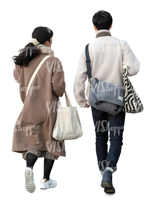 two young asian people walking in autumn