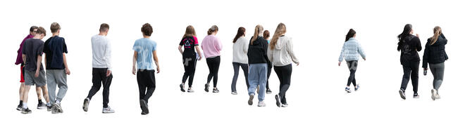 cut out large group of young people walking