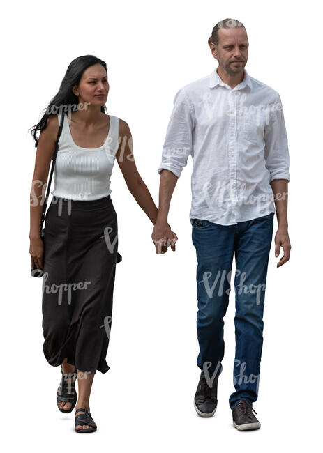 man and woman walking hand in hand