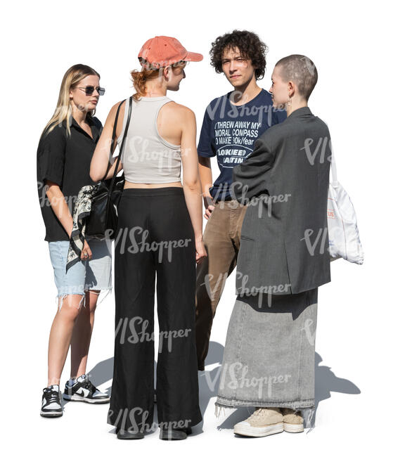 cut out group of young people standing outside and talking