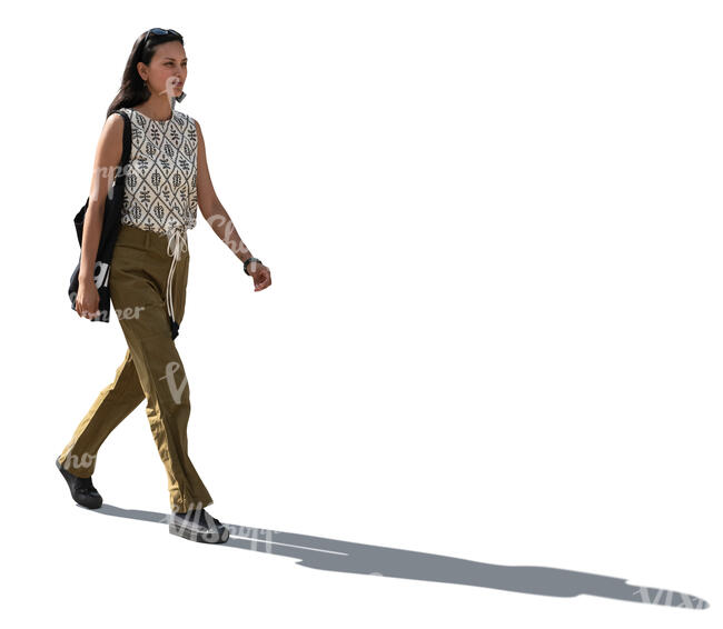 cut out backlit woman walking