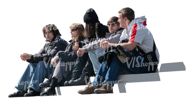 cut out group of young people sitting on the stairs