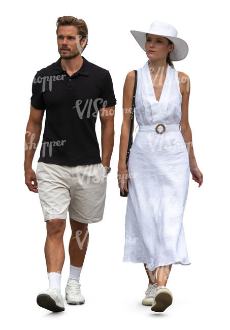 cut out elegant man and woman walking