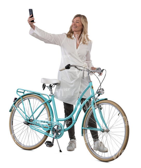 woman with a bicycle taking a selfie