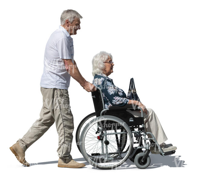 cut out elderly man pushing a wheelchair