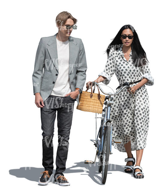 two people with a bicycle walking