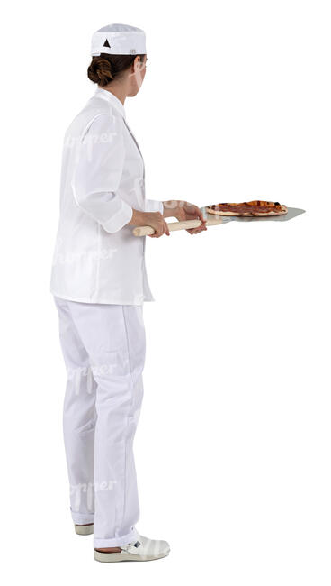 female chef making pizza