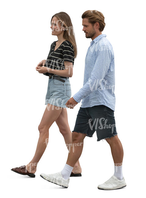 man and woman walking seen from side