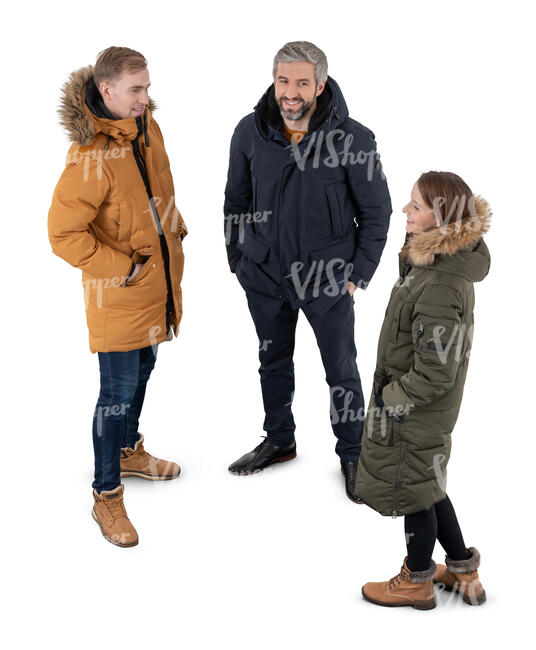 top view of a group of people in winter talking