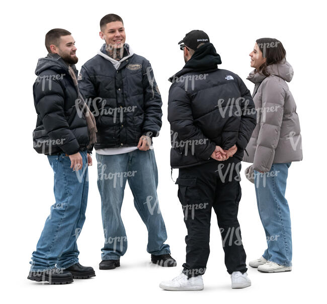 cut out group of young people in autumn standing and talking