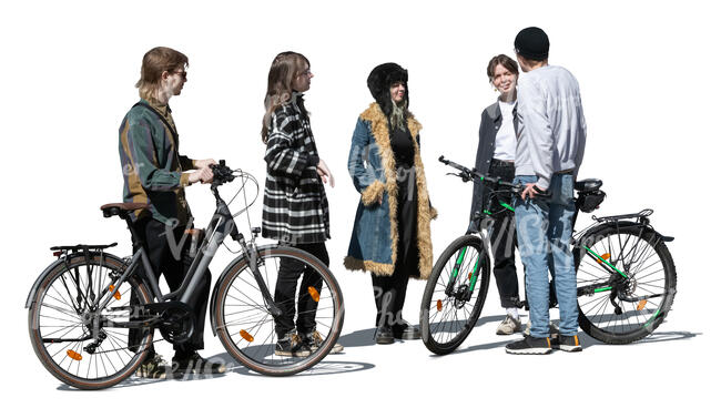 group of young people with bikes standing and talking