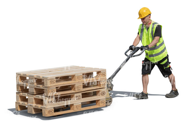 workman transporting pallets with a forklift