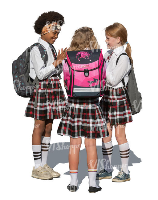 cut out group of schoolgirls playing outside