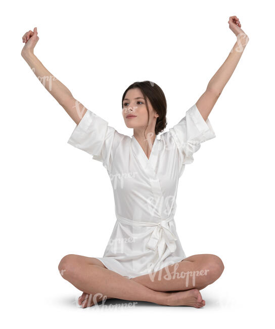 cut out woman in a white bathrobe sitting