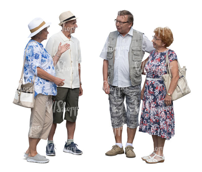 group of older people standing and talking