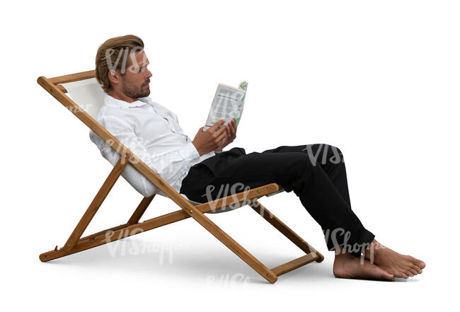 man sitting in a sling chair and reading a book