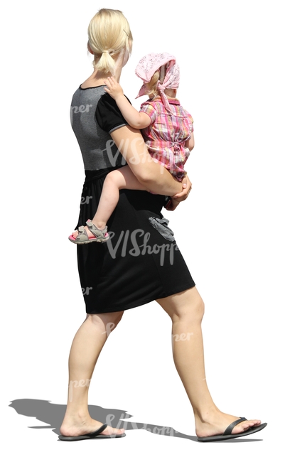 cut out woman carrying a small girl