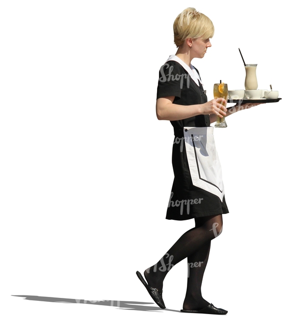 cut out waitress carrying a tray