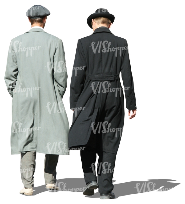 two men in retro style coats walking