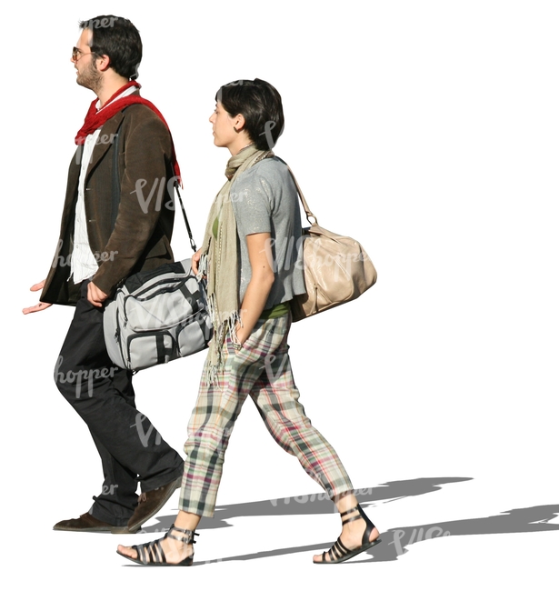 man and woman walking