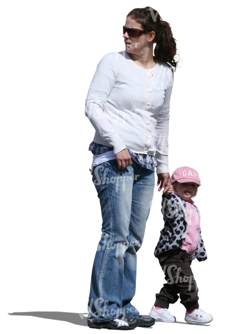 woman walking with her daughter