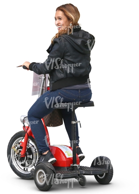 cut out woman riding a tricycle