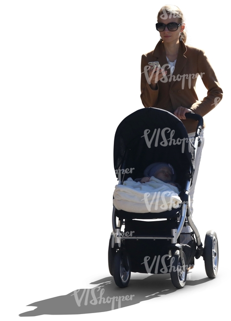 cut out backlit woman walking a baby