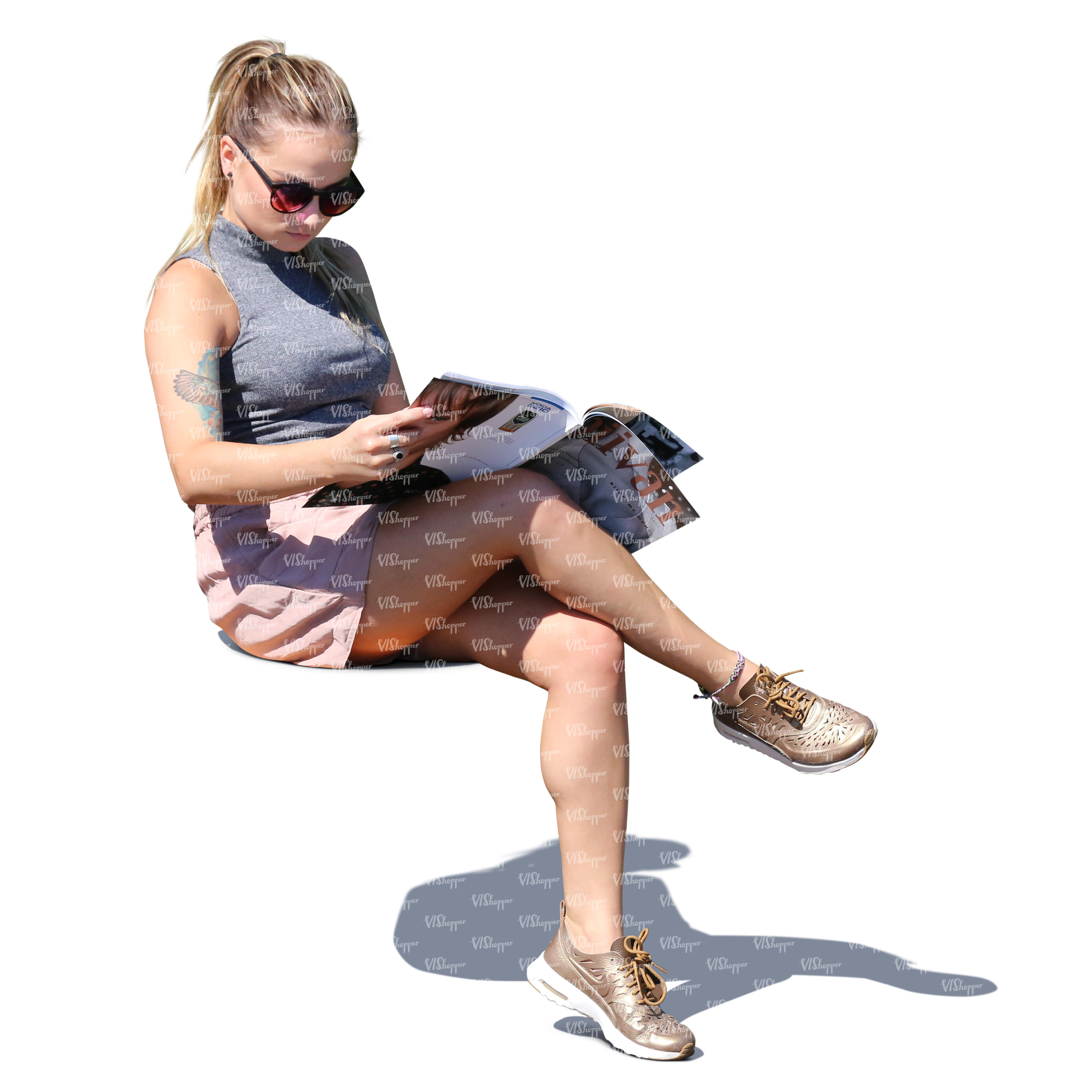 Woman With Sunglasses Sitting And Reading Vishopper