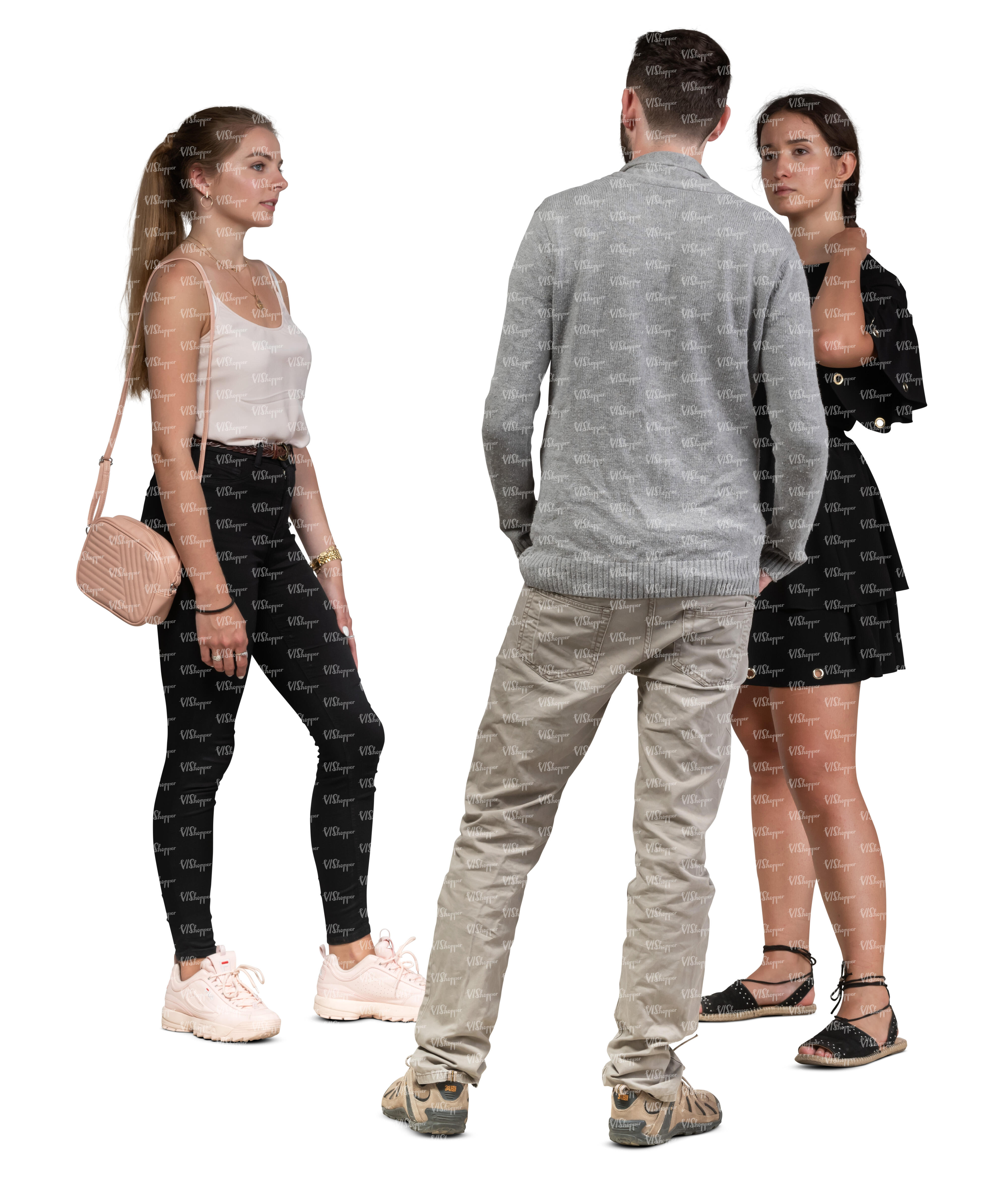 Three People Standing In Group And Talking Vishopper 
