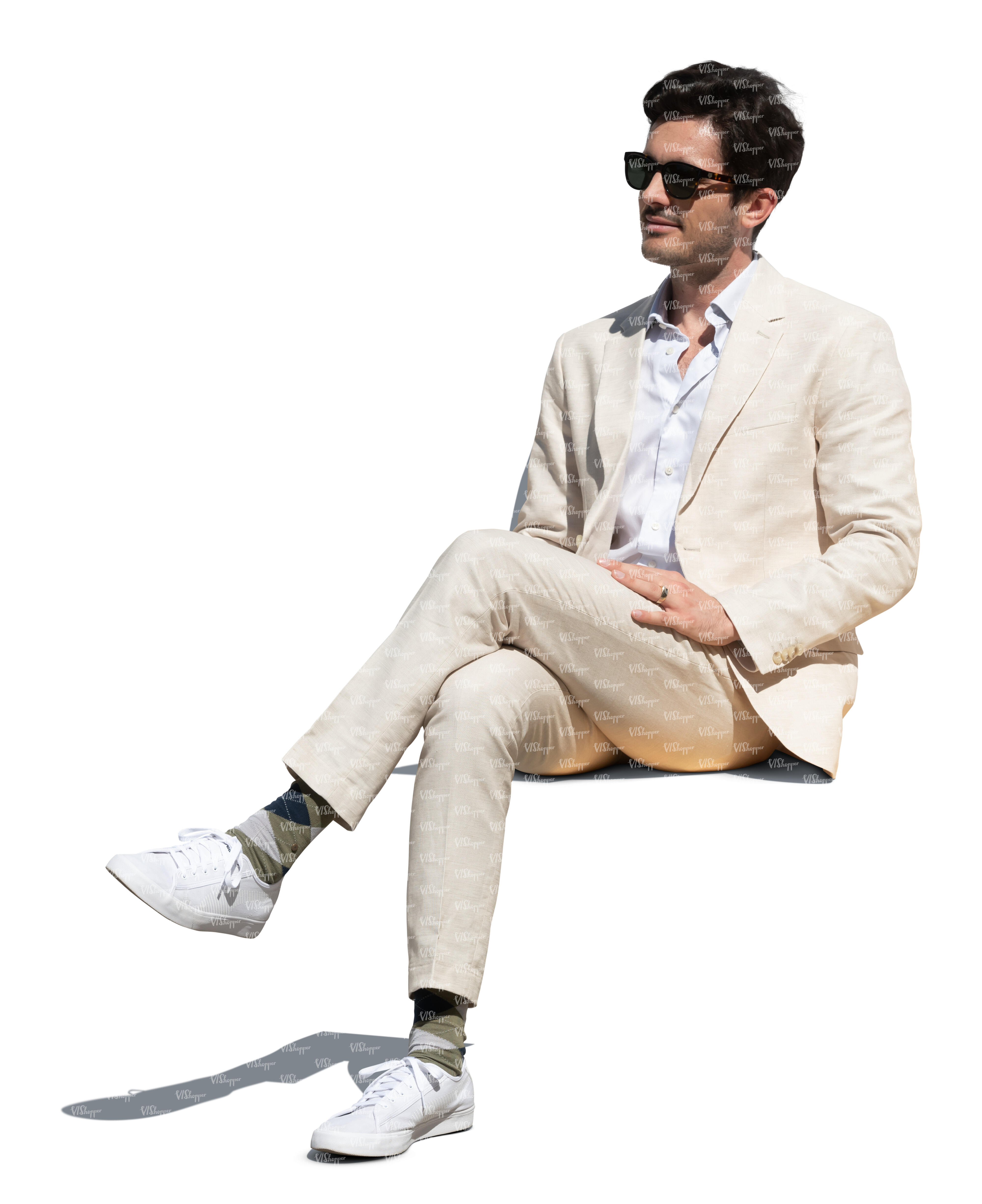 cut out man in a white suit sitting - VIShopper