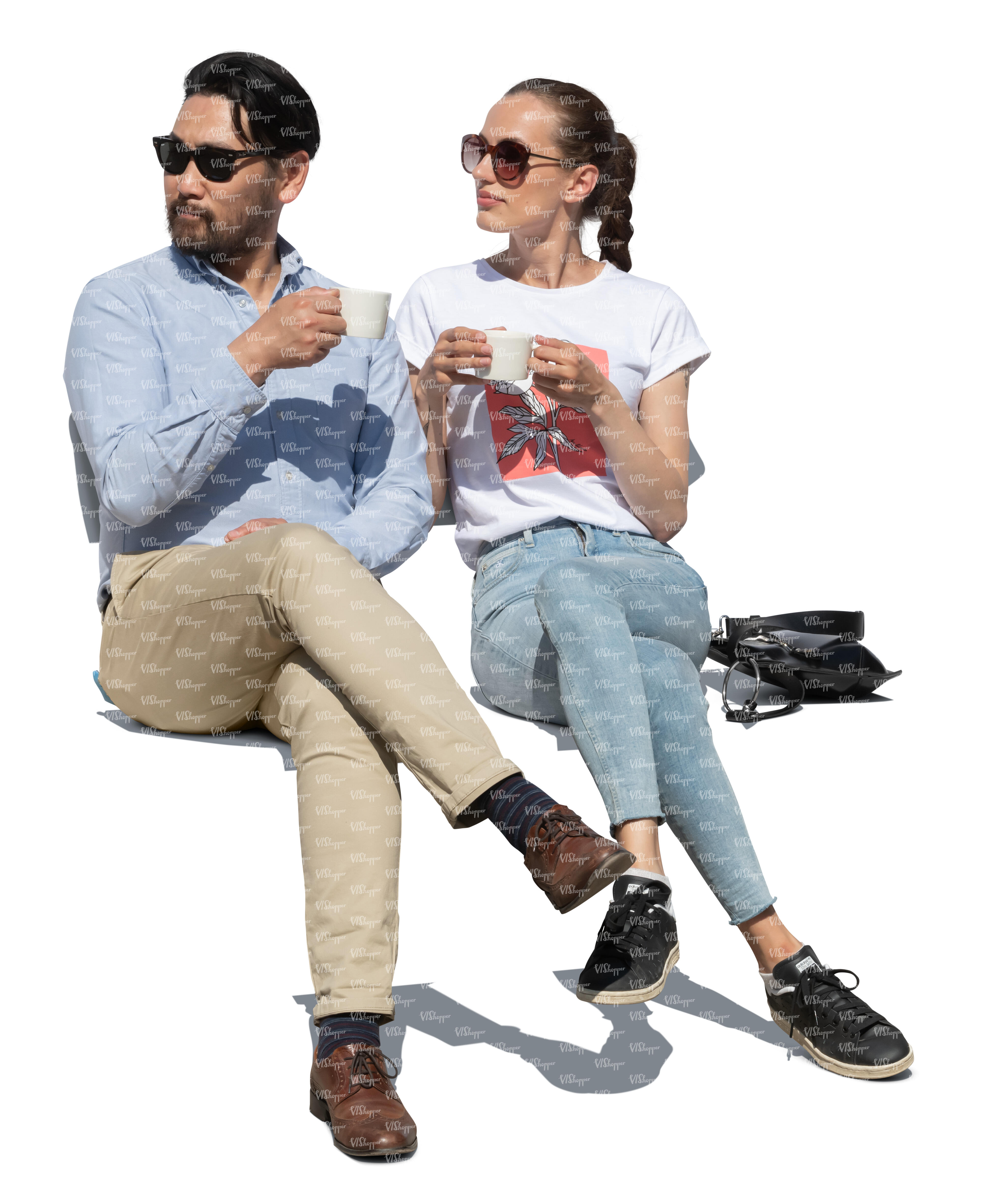 cut out man and woman sitting and drinking coffee - VIShopper