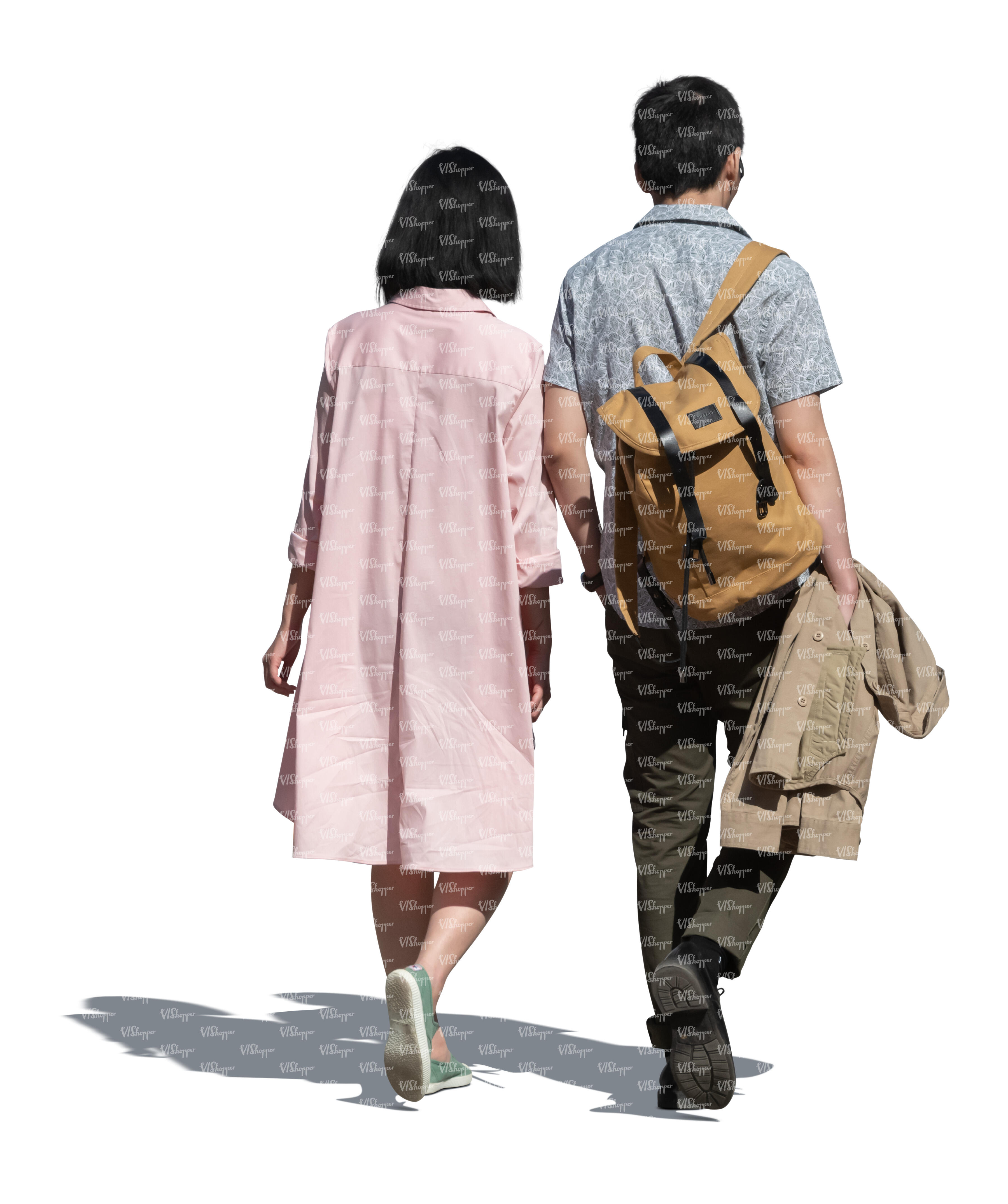 cut out asian woman and man walking on a summer day - VIShopper