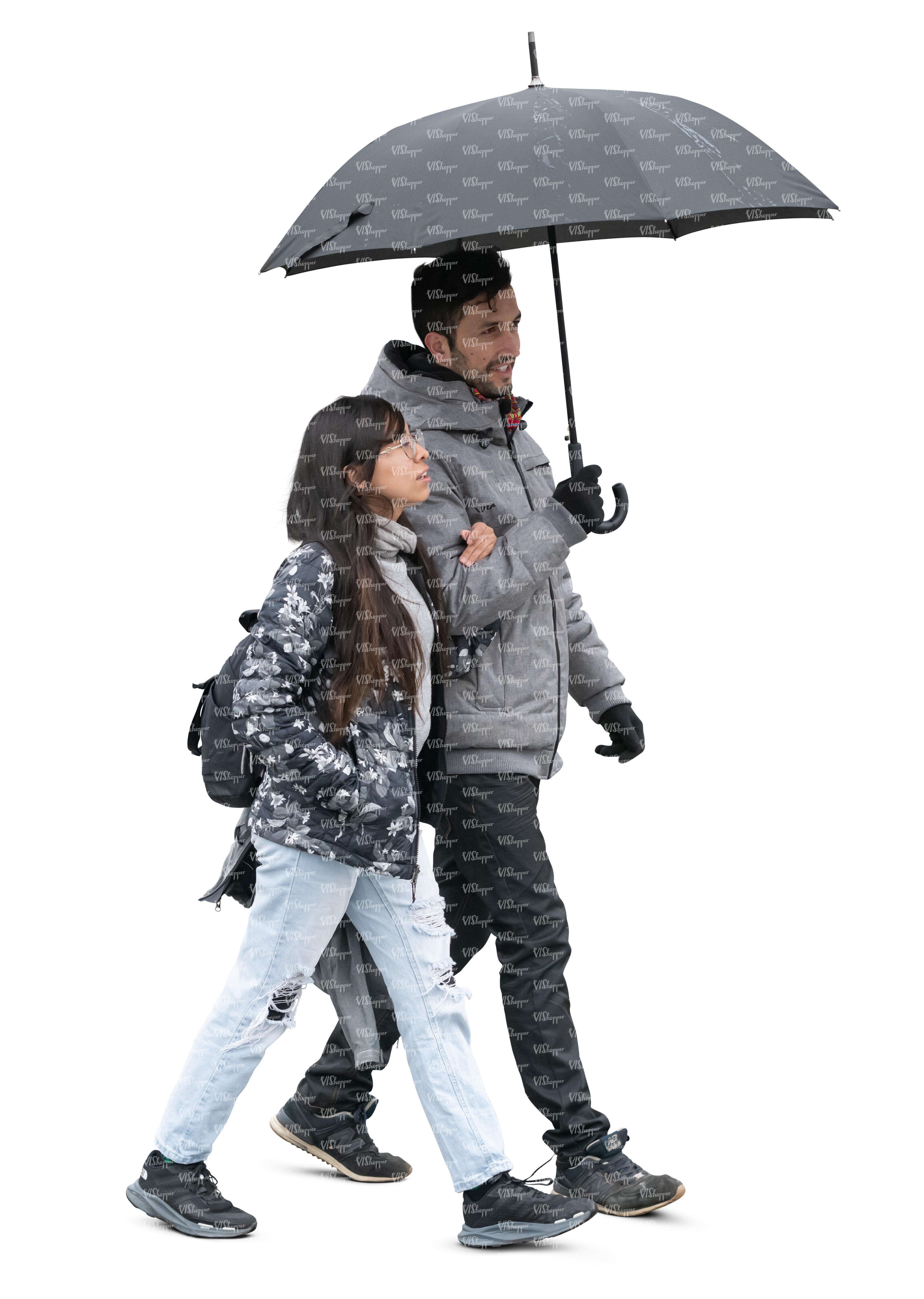 man and woman walking together under an umbrella - VIShopper