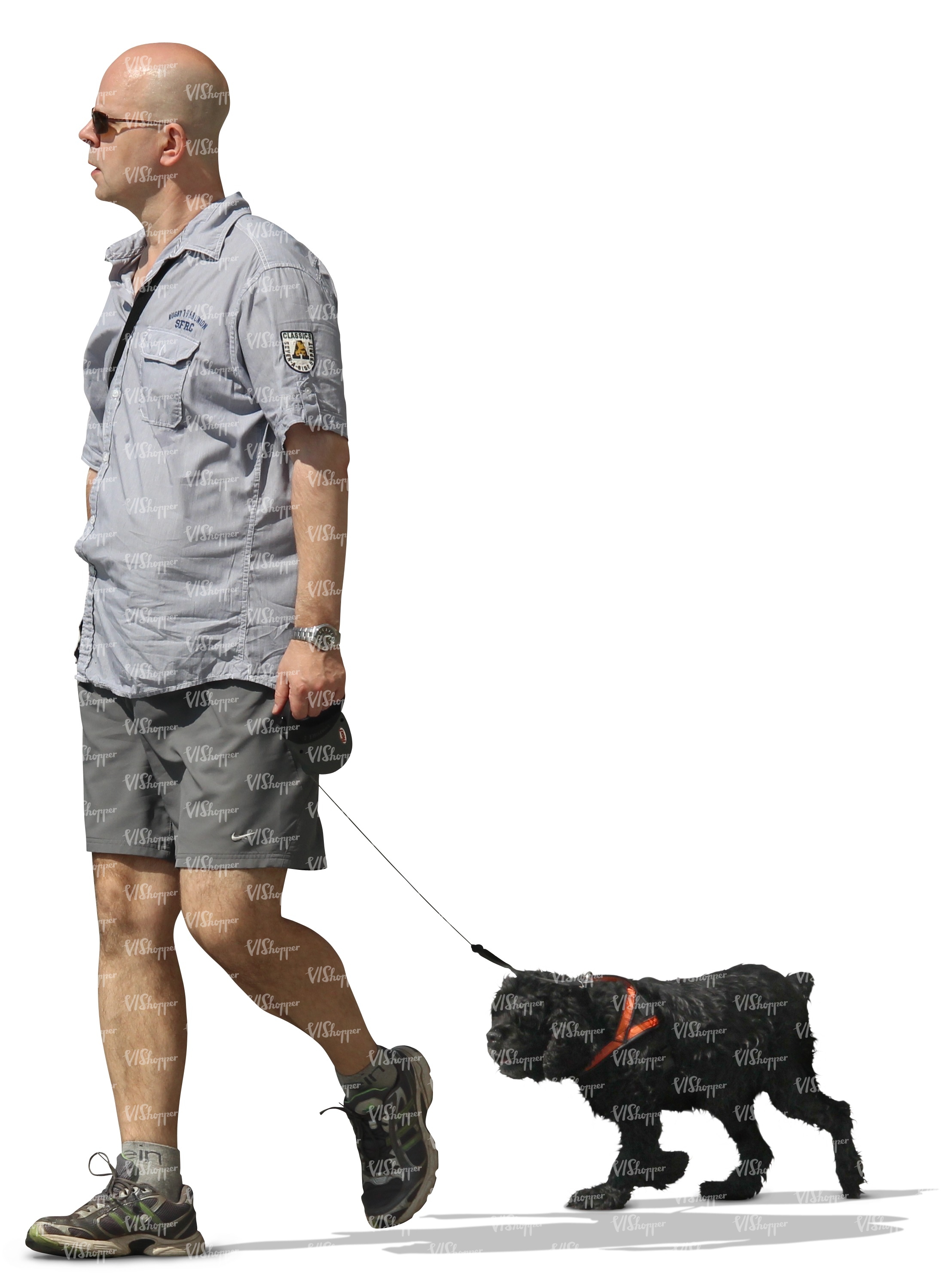 A man walking a black dog - VIShopper